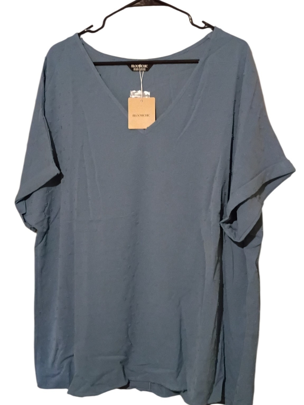 Bloomchic dusty blue  airflow dolman top  V-neckline and rolled short sleeves
